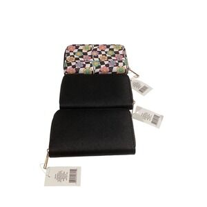 Set of 3 Zip Around Wallets Black and‎ Checkered Floral Smiley Face NWT